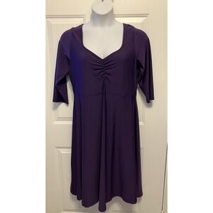 JUNE‎ & VIE Women's Size M (14/16) V-Neck Purple Midi Dress 3/4 Sleeve